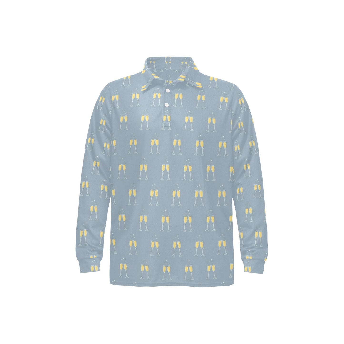 Champagne Pattern Print Design 03 Long Sleeve Polo Shirt For Men's