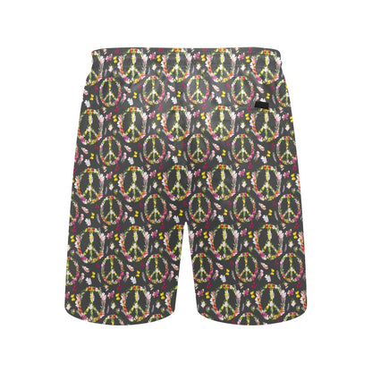 Peace Sign flowers Design Print Men's Swim Trunks Beach Shorts