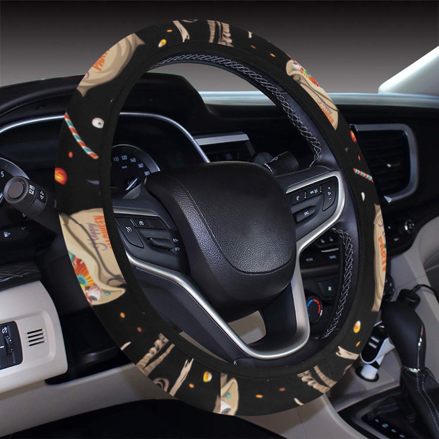 Mummy Halloween Print Design LKS303 Steering Wheel Cover with Elastic Edge