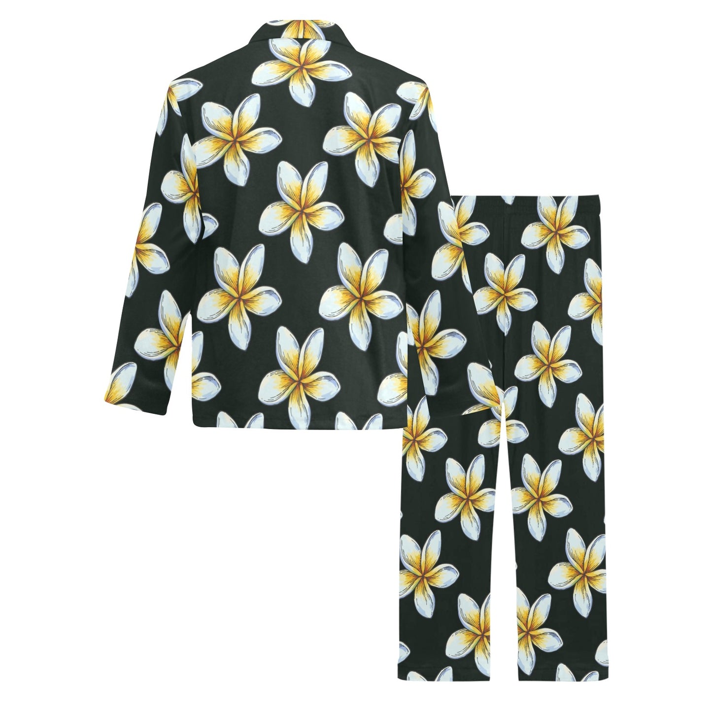 White Plumeria Pattern Print Design PM022 Men's Long Pajama Set