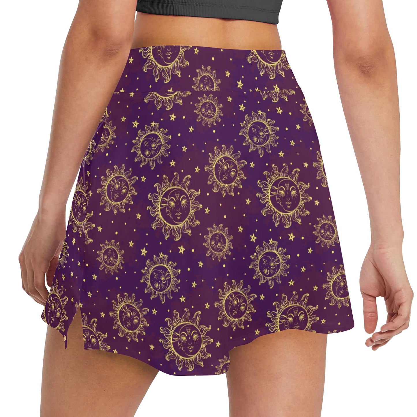 Sun Moon Star Design Themed Print 17" Golf & Pickleball Skort with Pockets