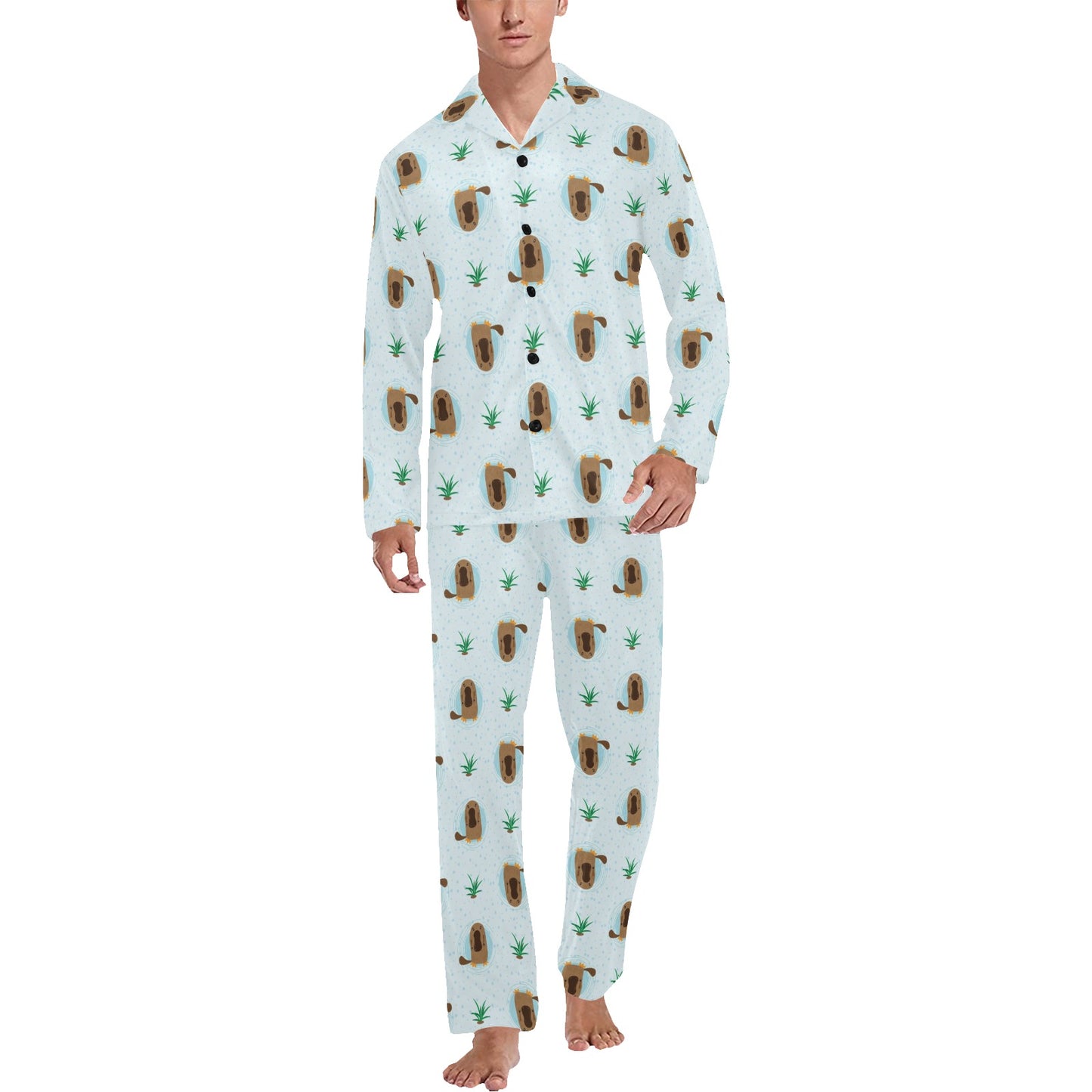 Platypus Pattern Print Design A04 Men's Long Pajama Set