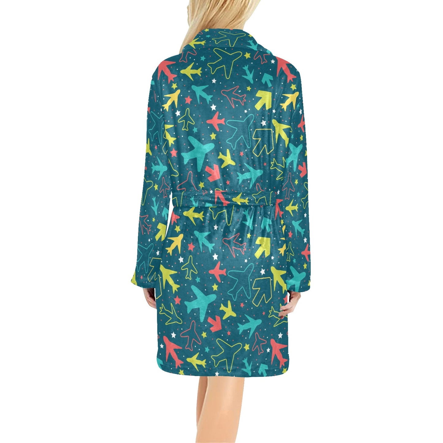 Airplane Pattern Print Design 05 Women's Fleece Robe