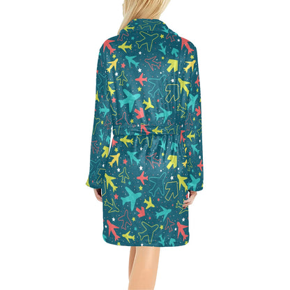 Airplane Pattern Print Design 05 Women's Fleece Robe