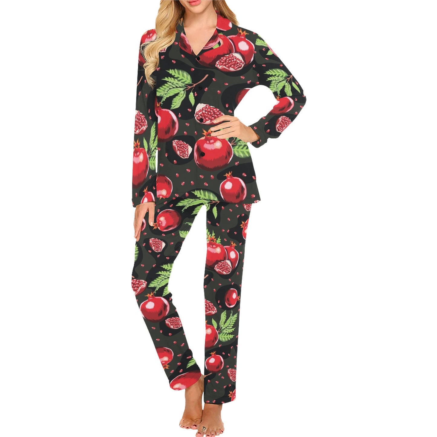 Pomegranate Pattern Print Design PG06 Women's Long Pajama Set
