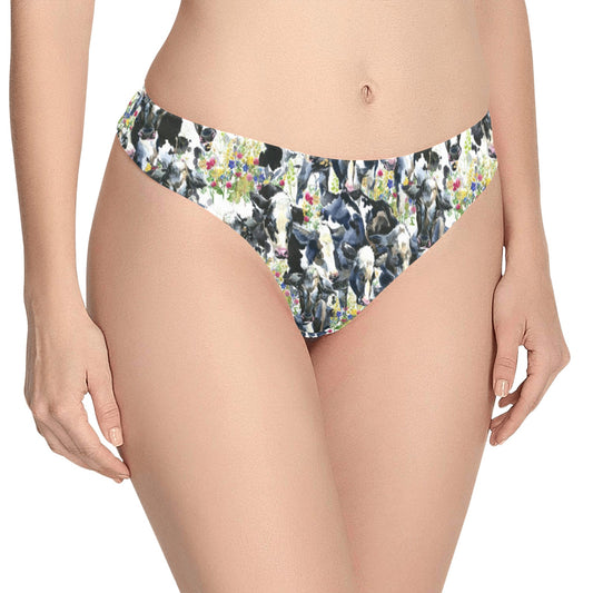 Cow Watercolor Print Pattern Women's Thongs