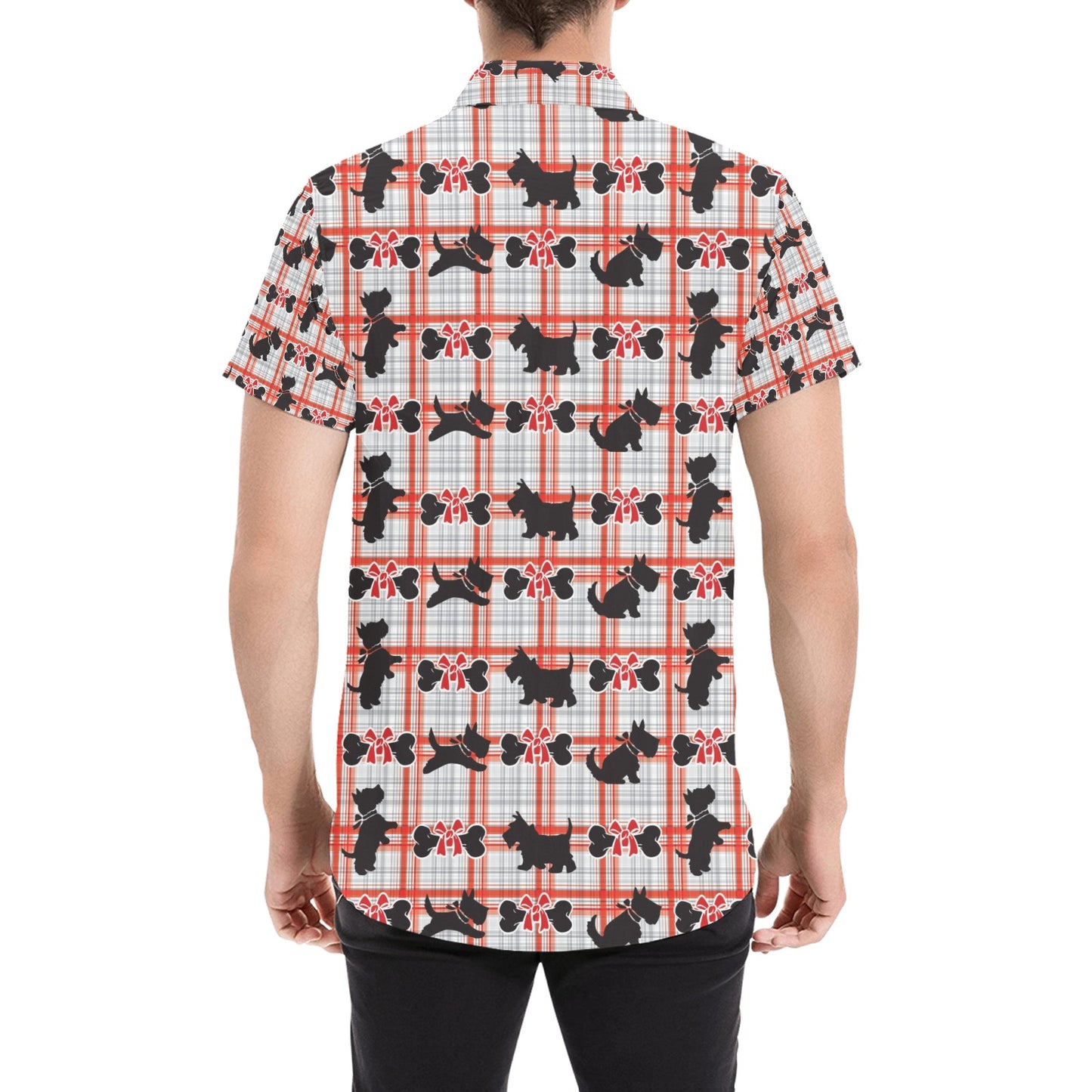 Scottish Terriers Print Design LKS3014 Men Short Sleeve Button Up Shirt