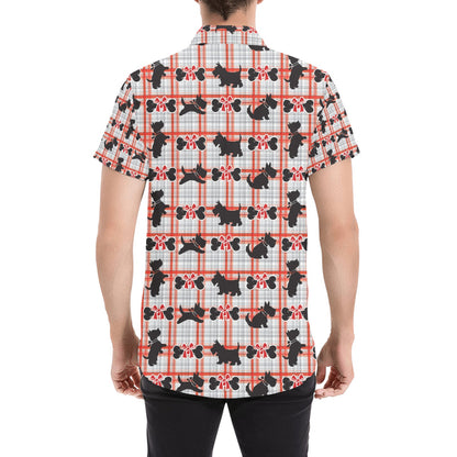 Scottish Terriers Print Design LKS3014 Men Short Sleeve Button Up Shirt