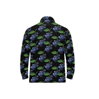 Blueberry Pattern Print Design BB01 Long Sleeve Polo Shirt For Men's