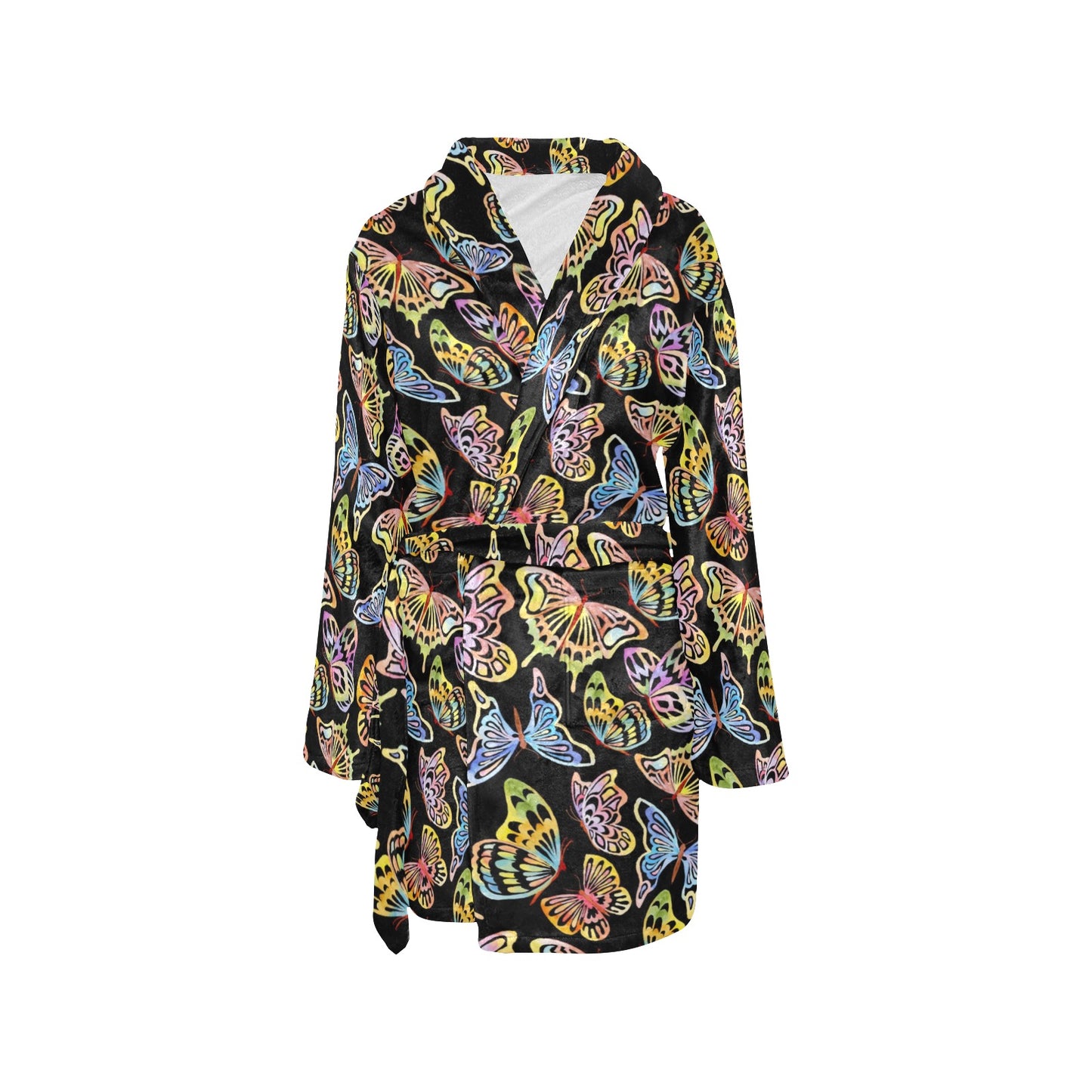 Butterfly Water Color Rainbow Women's Fleece Robe