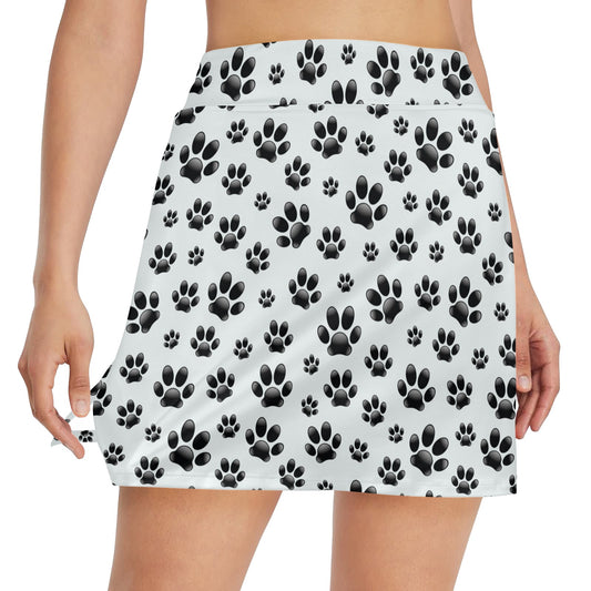 Paw Themed Print Women's Golf Skirt with Pocket