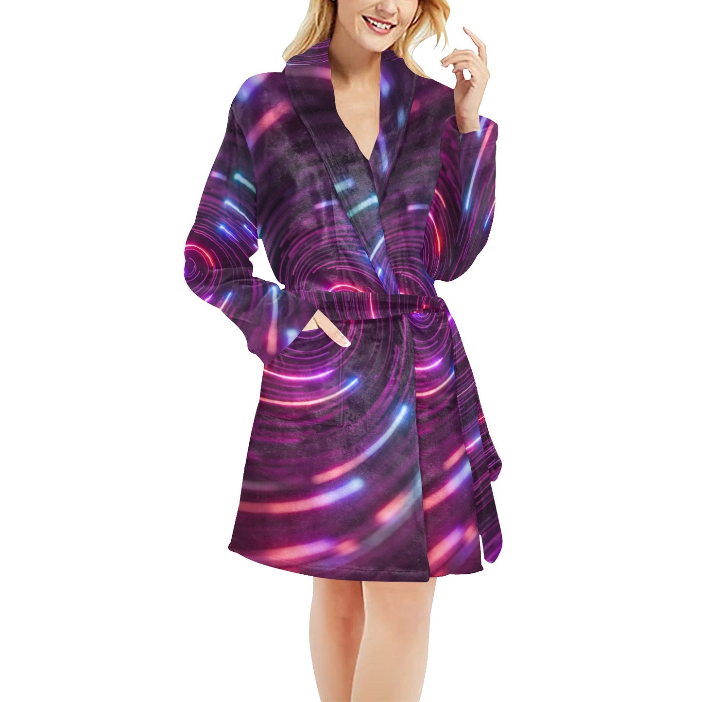 Vortex Twist Swirl Purple Neon Print Women's Fleece Robe