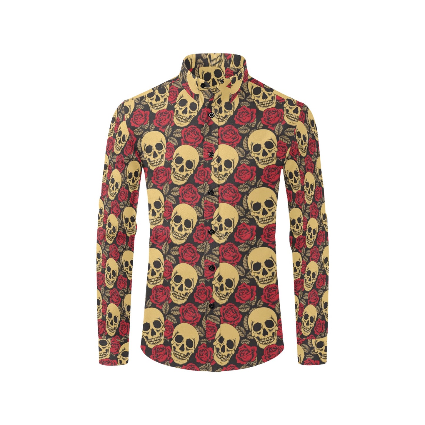 Skull And Roses Print Design LKS302 Men's Long Sleeve Dress Shirt