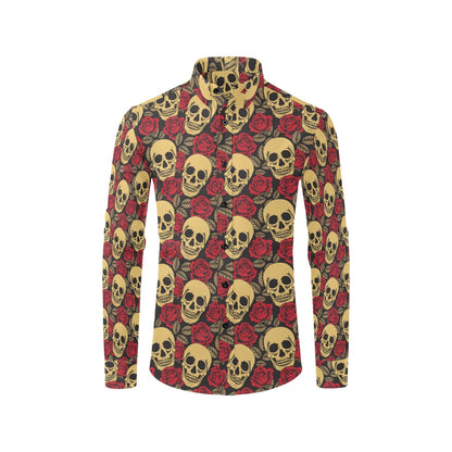 Skull And Roses Print Design LKS302 Men's Long Sleeve Dress Shirt