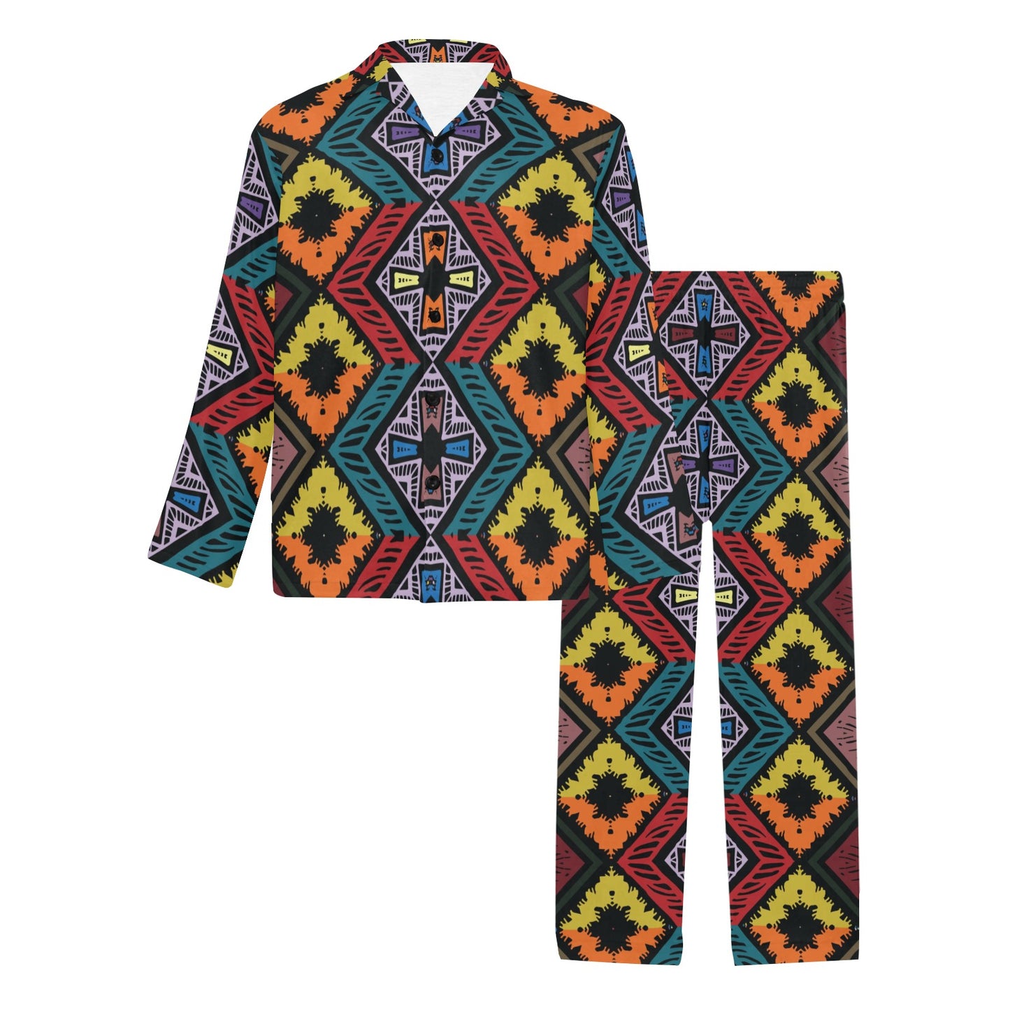 African Pattern Print Design 08 Men's Long Pajama Set