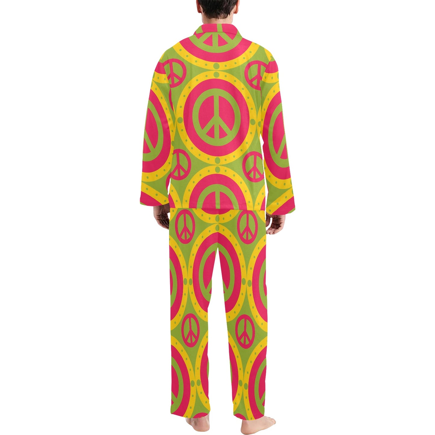 Peace Sign Pattern Print Design A01 Men's Long Pajama Set