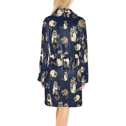 Raccoon Pattern Print Design A06 Women's Fleece Robe