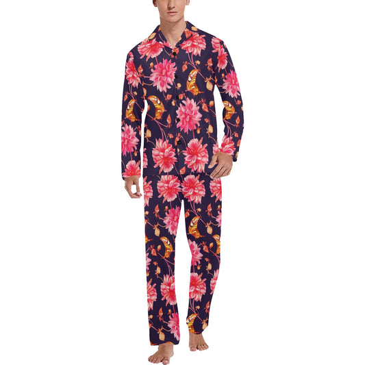 Dahlia Pattern Print Design DH03 Men's Long Pajama Set