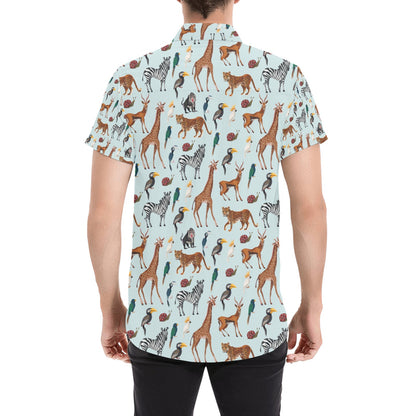 Safari Animal Print Design LKS306 Men Short Sleeve Button Up Shirt