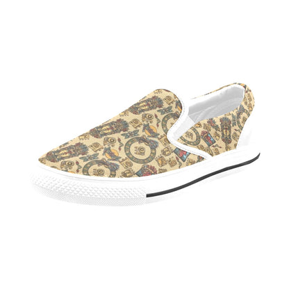 Totem Print Design LKS305 White Slip Ons Canvas Women's Shoes