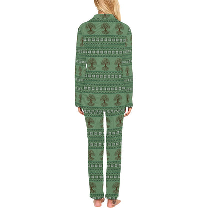 Tree Of Life Knit Style Print Design LKS301 Women's Long Pajama Set