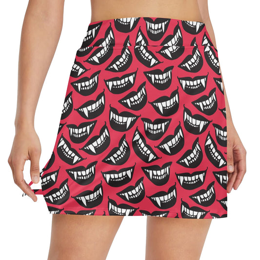 Vampire Lips Print Design LKS305 17" Golf & Pickleball Skort with Pockets
