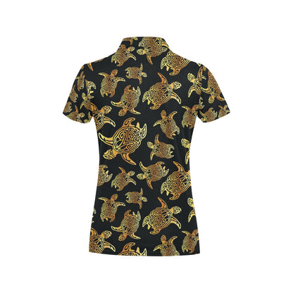 Gold Tribal Turtle Polynesian Themed Women's Polo Shirt