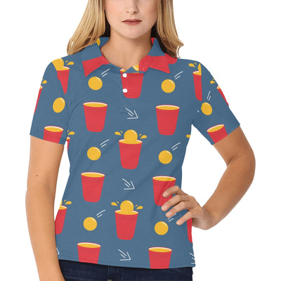 Beer Pong Pattern Print Design 02 Women's Polo Shirt