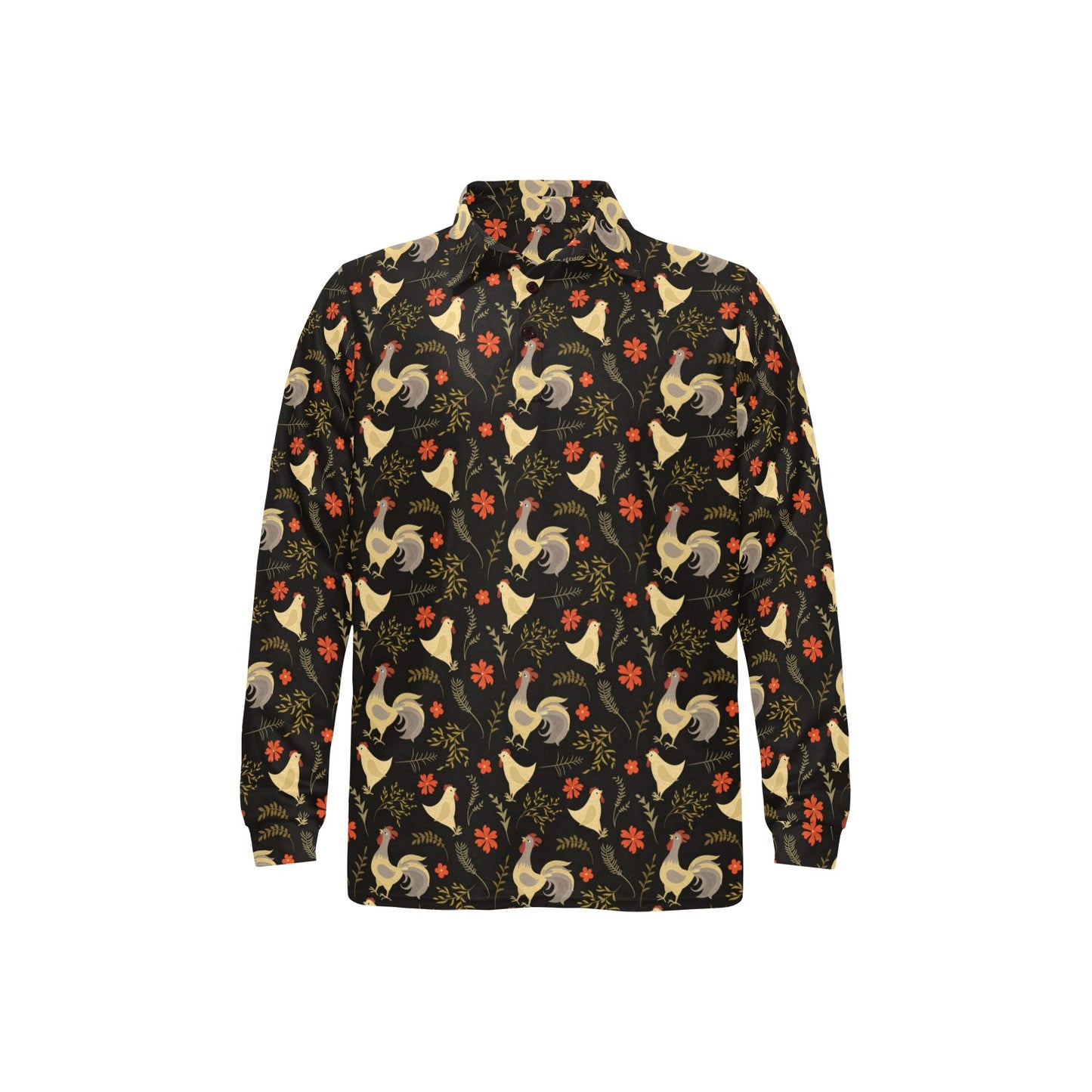 Chicken Pattern Print Design 04 Long Sleeve Polo Shirt For Men's