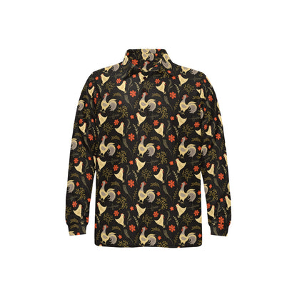 Chicken Pattern Print Design 04 Long Sleeve Polo Shirt For Men's