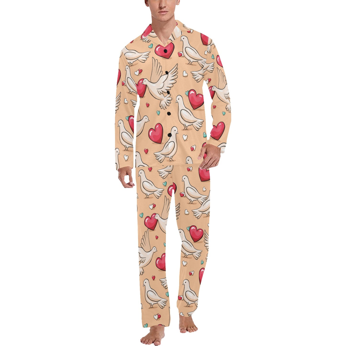Pigeon Heart Pattern Print Design 04 Men's Long Pajama Set