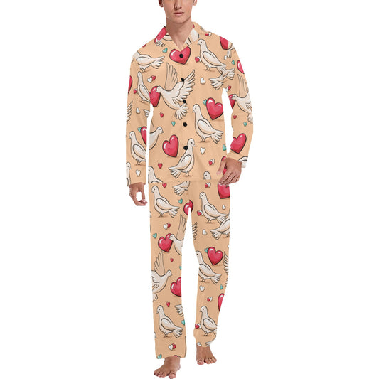 Pigeon Heart Pattern Print Design 04 Men's Long Pajama Set
