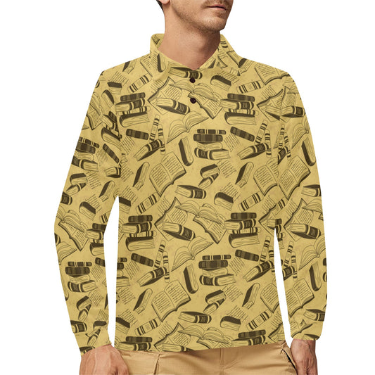 Book Pattern Print Design 02 Long Sleeve Polo Shirt For Men's