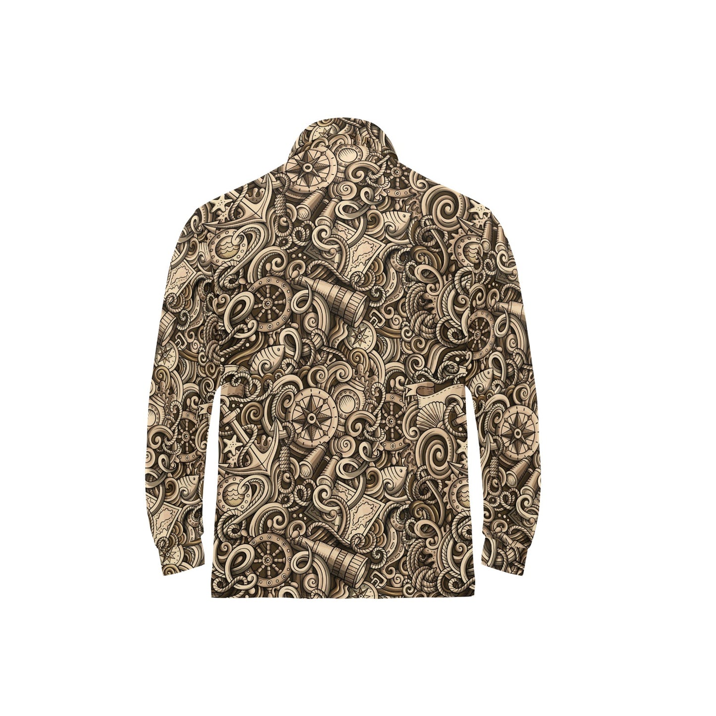 Nautical Tattoo Design Themed Print Long Sleeve Polo Shirt For Men's