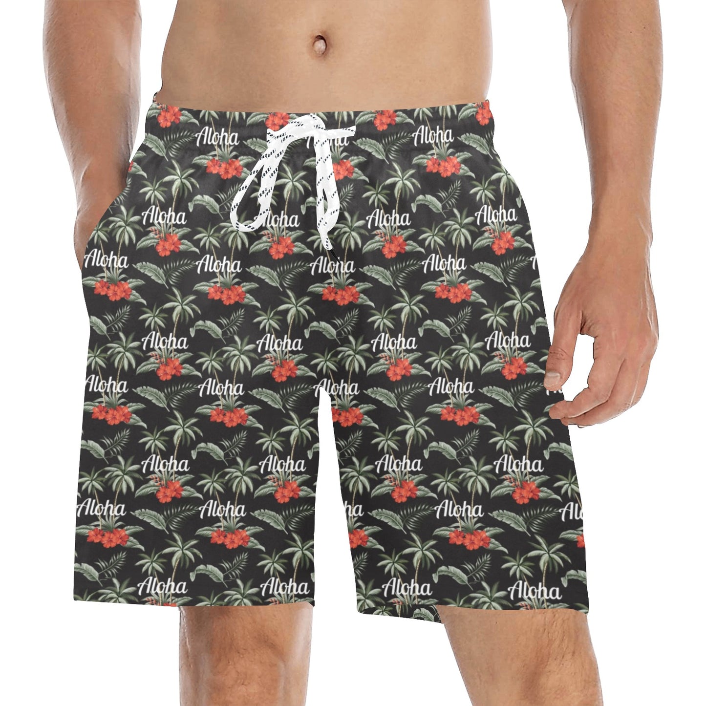 Aloha Palm Tree Design Themed Print Men's Swim Trunks Beach Shorts