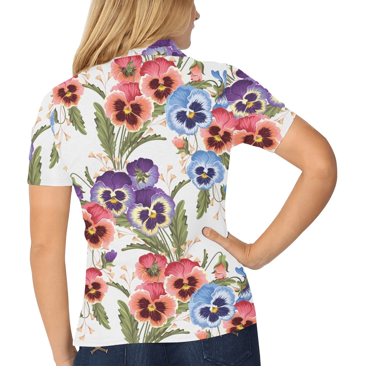 Pansy Pattern Print Design PS06 Women's Polo Shirt