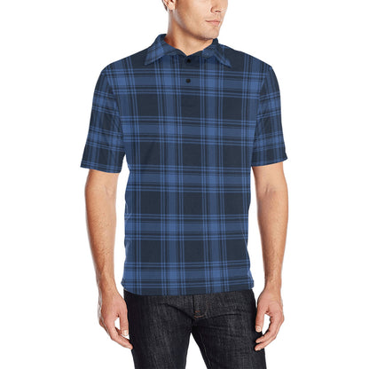 Tartan Blue Print Design LKS304 Men Polo Shirt