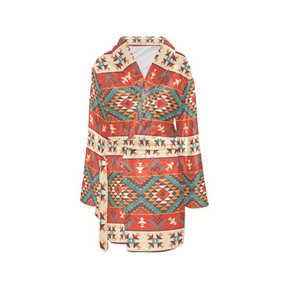 Aztec Red Print Pattern Women's Fleece Robe