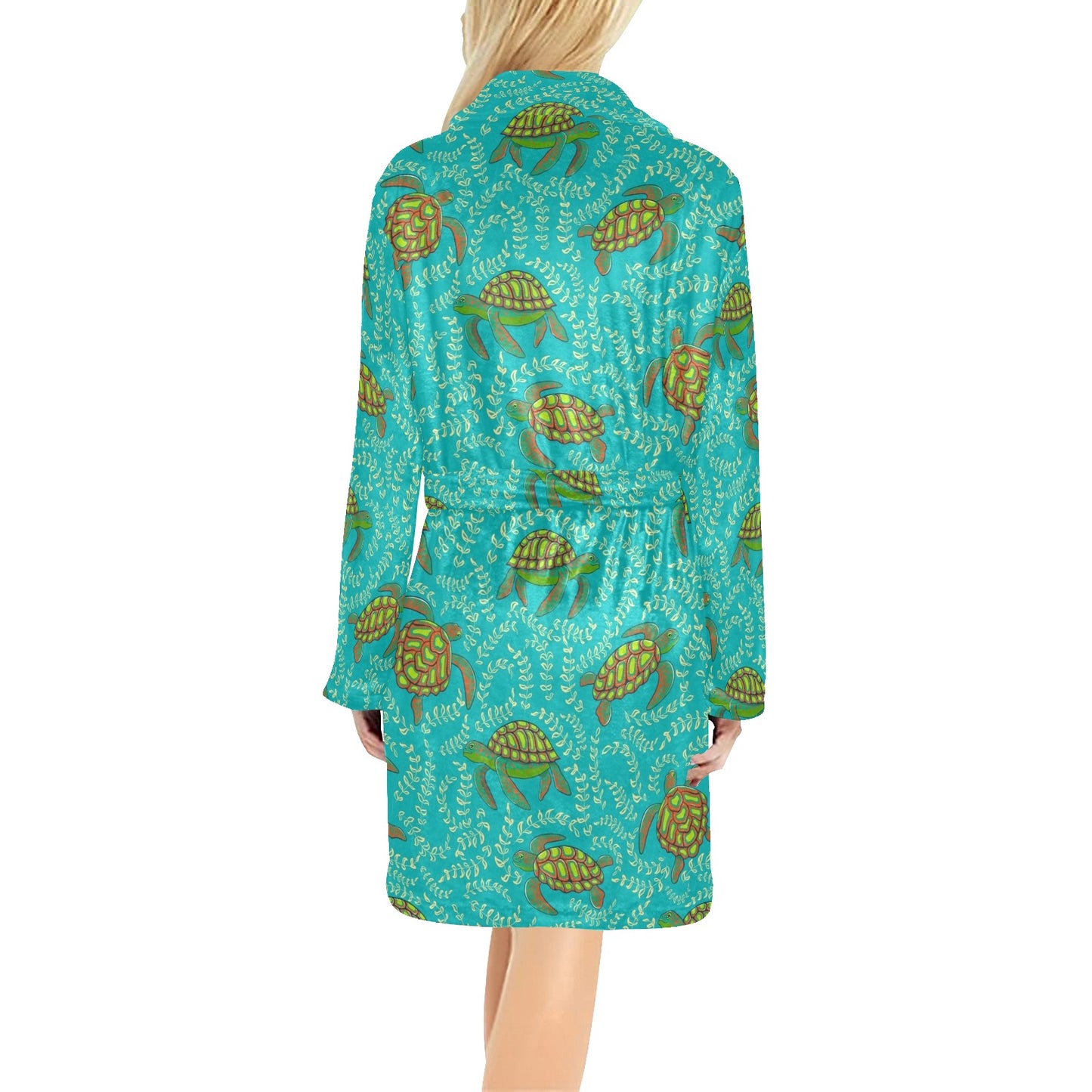 Sea Turtle Pattern Print Design T010 Women's Fleece Robe