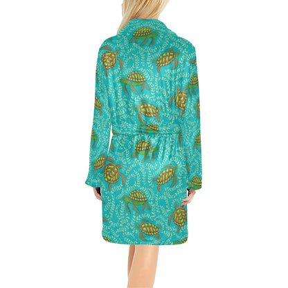 Sea Turtle Pattern Print Design T010 Women's Fleece Robe
