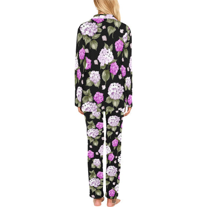 Hydrangea Pattern Print Design HD011 Women's Long Pajama Set