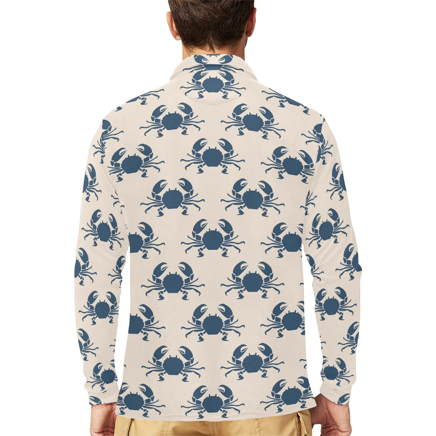 Crab Pattern Print Design 02 Long Sleeve Polo Shirt For Men's