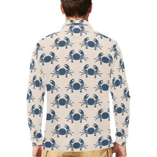 Crab Pattern Print Design 02 Long Sleeve Polo Shirt For Men's