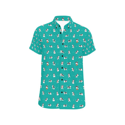 Siberian Huskies Print Design LKS303 Men Short Sleeve Button Up Shirt