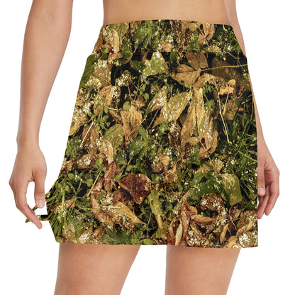 Camo Realistic Tree Forest Texture Print 17" Golf & Pickleball Skort with Pockets