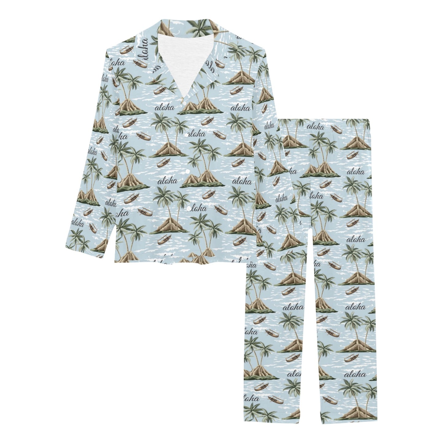 Aloha Hawaii island Design Themed Print Women's Long Pajama Set