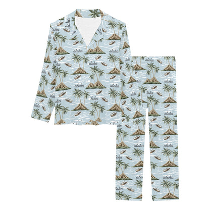Aloha Hawaii island Design Themed Print Women's Long Pajama Set