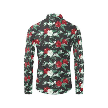 Tropical Flower Print Design LKS303 Men's Long Sleeve Dress Shirt