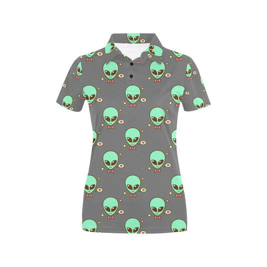 Alien Pattern Print Design 02 Women's Polo Shirt