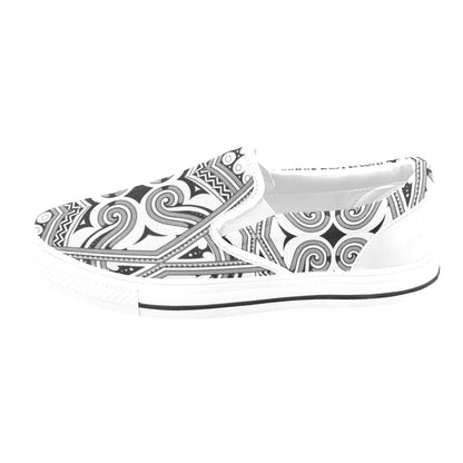 Samoan Pattern Print Design LKS302 White Slip Ons Canvas Women's Shoes